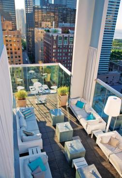A small, private outdoor terrace off the roof-level restaurant is perched on the building?s southeast corner. To complete the line of the building when viewed from below, a concrete frame brackets the spa