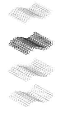 Scripting was used to help generate better understanding of the complex geometries and forces involved in the structure. Placing cones over a predetermined curved field helped the team to identify the connection points that give the double-layered surface of cones its strength, and to determine guide geometry that helped in modeling the ideal height of the cones. This ensured that the structure would be self-supporting and withstand any wind loads thrown at it.