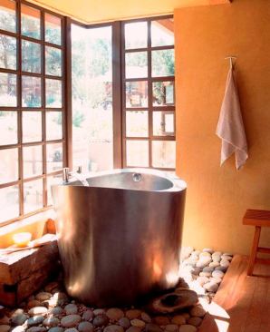 This stainless steel, circular Japanese soaking bath (with a bench seat) is a good example of the company’s custom capabilities. All of its stainless steel tubs are fabricated from sheet metal with 60% to 80% recycled material. 
www.diamondspas.com.
