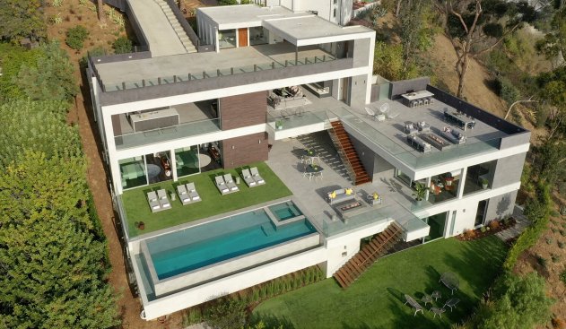Infinity pool views at luxury Hollywood Hills home.