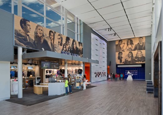 The visually active lobby serves as a great event space for the community and can accommodate over 400 people.
