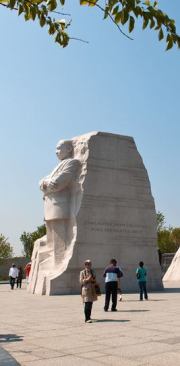 Dr. King’s silhouette emerges from the block of granite referred to at the Stone of Hope.