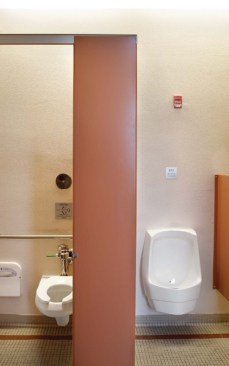 WATER CONSERVATION Sloan Valve Co. -- sloanvalve.com The combination of the LEED imperative and the desire to demonstrate water conservation as a public education tool led to the specification of dual-flush flushometers in the restrooms. The mode for liquid waste saves ? gallon of water?about 30 percent?for each flush. In addition, the men?s rooms are equipped with waterless urinals.