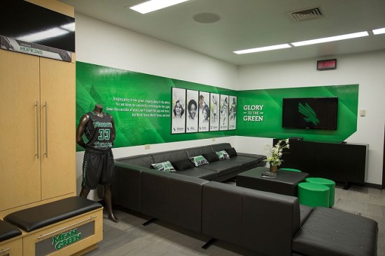 UNT Women’s Basketball locker room lounge area