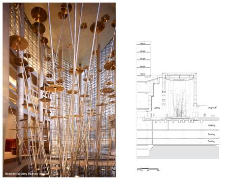 Residential entry pavilion interior with section