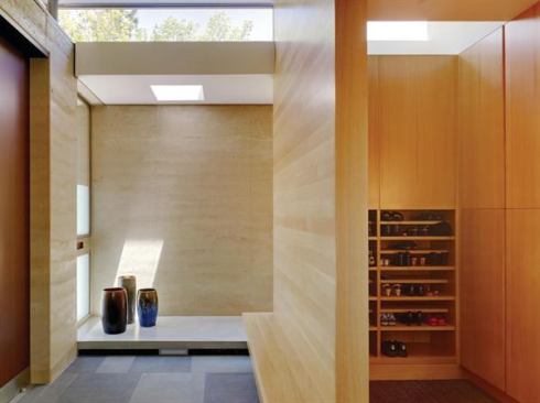 This partition incorporates a bench made of the same material for a streamlined look that keeps in step with the home’s modern design. It also sections off the space with loads of storage for shoes and other items. Project: Palo Alto Residence, Palo Alto, Calif.; Architect: CCS Architecture, San Francisco; Builder: K Welton Inc., Palo Alto