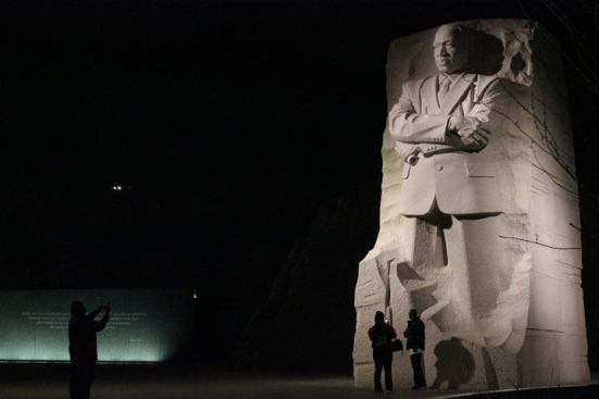 Visitors to the site at night.