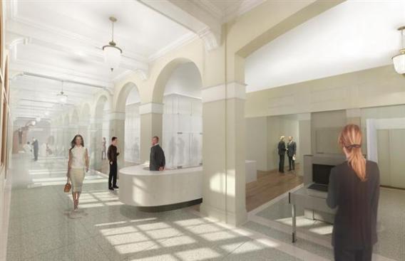 A rendering of how the lobby will look facing west once the current renovation is complete in 2013.