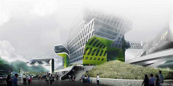 View+of+the+Entrance+to+public+plaza+%26+office+complex.