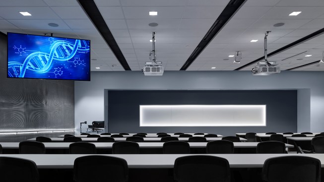Each of the center’s labs possesses a unique feature – interactive glass walls. The
transparent lab spaces encourage students and faculty to peer inside and see
what each discipline is working on.