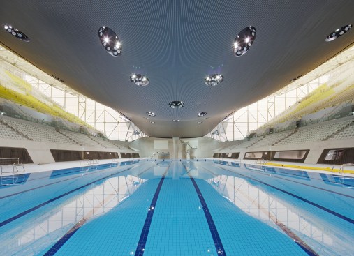 The new pool, shown in Olympic configuration, with seating for 17,500.