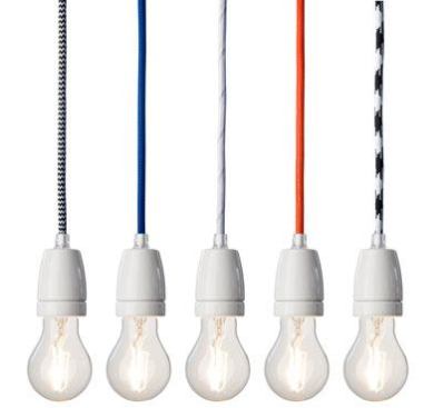 NUD Collection These playful light fixtures&nbsp;will do wonders for your interiors. Priced at about $50, the NUD Collection pendants feature a colorful cord and exposed socket. You can order the cords in eight colors. 
www.nudcollection.com.