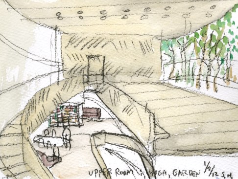 Concept watercolor for upper room and garden.