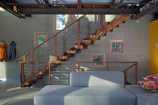 View of the stairs on the main level from the living area