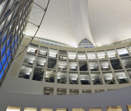 A view from the main building atrium looking up at  the offices.