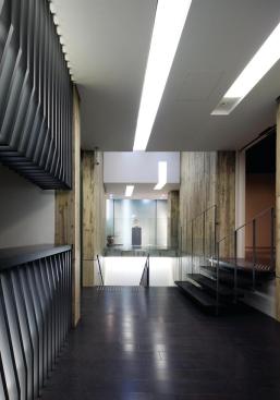Internal+stairs+enclosed+by+wood-clad+walls+provide+alternative+circulation+to+the+gallery+reception+area%2c+which+offers+access+into+the+galleries.