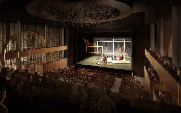 View from the auditorium towards the stage inside the Main Theater.