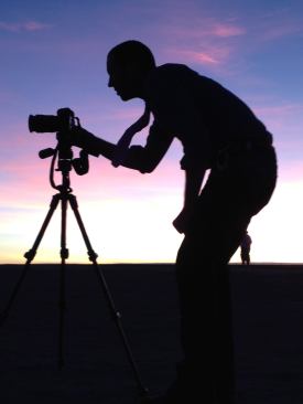 Filmmaker Ian Cheney captures the setting sun at the Salt Flats during Noche Zero.