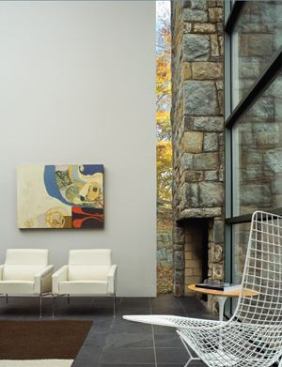 On Site  November/December 2008 Project Credits Builder: GN Contracting, Arlington, Va.; Architect: David Jameson Architect, Alexandria, Va.    The fireplace occupies the corner of the lower-level living room, freeing up the rest of that rear wall for views.