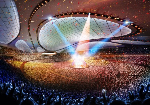 Inside the stadium bowl, in use as a concert venue.
