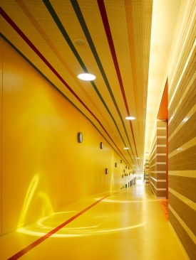 Classroom ramp looking West. Notice reflections from Solatube skylights above. These reflections change during the day