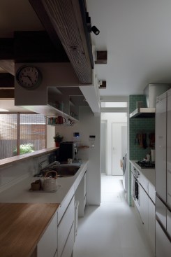 View of the kitchen, looking towards the bathroom
