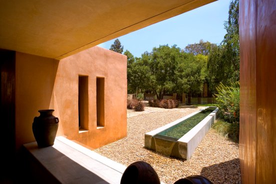 Mandeville Canyon modern minimalist home pond with waterfall