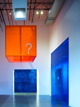 The main lobby poses the question “What will your solution be?”  You start your journey with a question and finish with a solution.  Repurposed formed foam panels are a greeting for the administrative offices and a statement to the company’s commitment to recycling.  