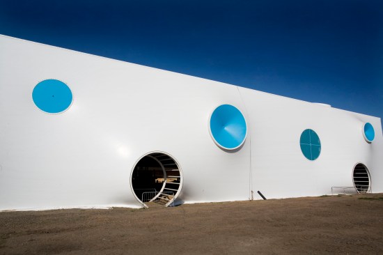 Over 18,000 square meters of PVC membrane cover the exterior of this temporary structure.