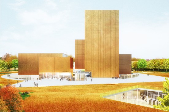Productora proposed a grouping of buildings at the center of the Aalto University campus in Espoo, Finland, for the institution’s School of Arts, Design, and Architecture.