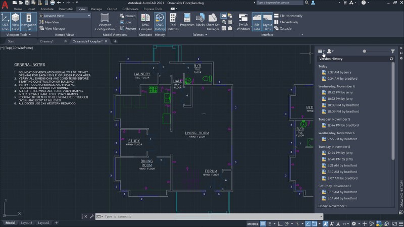 AutoCAD Drawing History screenshot