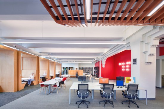 Natural light and bold colors ease wayfinding for patrons with visual impairments.