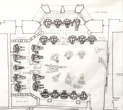 Floor plan sketches, African Heritage Classroom, University of Pittsburgh Cathedral of Learning