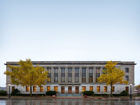 U.S. Courthouse Flood Recovery and Renovation-Cedar Rapids, IA The renovation of the Cedar Rapids U.S. Courthouse not only expeditiously brought the building back into operation with energy-efficient equipment, it also reclaimed the historic interiors of the building-interiors that had been ravaged by floodwater and, as destructive, decades of insensitive, piecemeal renovation. The design team vastly improved the environmental performance of the building by installing highly efficient equipment and systems. Moreover, the team researched the building's original finishes and reconstructed them consistent with the original 1933 documents. As a result, this project did more than return the building to its pre-flood state, it recaptured the original splendor of this remarkable public building lost over 80 years of use, while simultaneously moving the building into the 21st century. 
Architect: Paul Mankins, FAIA