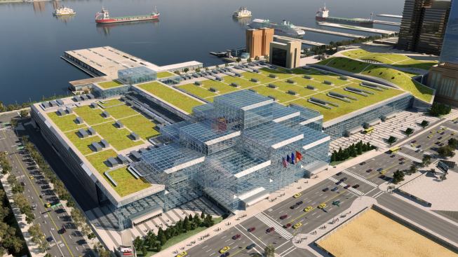 Jacob K. Javits Convention Center Renovation and Expansion- New York, NY The Jacob K. Javits Convention Center is New York City's primary venue for trade shows, conferences, and special events. The project includes transforming the entry plaza into a pedestrian-friendly landscaped urban space; installing new entrances; recladding the entire building enclosure with a new high-performance curtain-wall and skylights; installing a highly sustainable 6.75-acre green roof, and adding new mechanical and electrical systems. The new cladding will allow visitors to see inside the center from the street, increasing transparency and contextual connectivity to the site. Skylights at the top of the Crystal Palace permit natural daylight to penetrate the Galleria, concourse, and below-grade exhibition spaces. New graphic and way-finding systems and painting the exposed steel structural system with light tones will improve visitor experience. 
Architect: FXFOWLE EPSTEIN Javits II Architecture