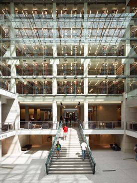William Oxley Thompson Memorial Library-Columbus, Ohio&nbsp; Thompson Library is the main library at Ohio State, serving more than 60,000 students. This project transformed the library that largely functioned as three separate buildings into a unified and flexible 21st-century research library and campus hub. Challenges included reconfiguring the internal organization and merging building styles and materials without increasing the building's gross size. 
Architect: Gund Partnership / Acock Associates Architects
