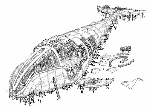 On the occasion of a 2013 architecture conference in Vigo, Spain, French cartoonist Alexandre Doucin created a series of images that tell the tale of Govi, a mechanical whale. The images were installed on the&nbsp;fa&ccedil;ade of an industrial building.&nbsp;