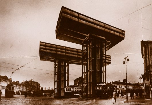 Constructivist El Lissitzky designed his cantilevered Wolkenbügel (Cloud Iron) skyscraper in 1925, intending for one to be built at each of eight intersections on the Moscow ring road.