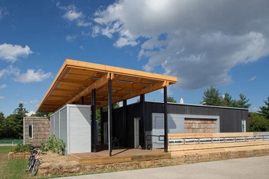 Appalachian State University  The Solar Homestead  Team website: www.thesolarhomestead.com Appalachian State team members doubled the size of their 883-square-foot house by using a row of outbuilding modules (OMs) to produce the “great porch.”