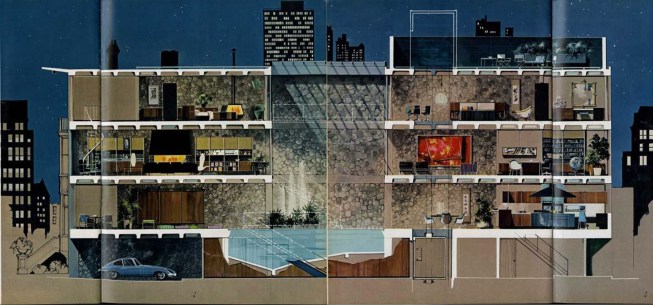 R. Donald Jaye's The Playboy Townhouse, published in the May 1962 issue (rendering by Humen Tam)