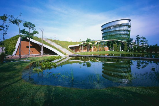 Green tower view from pond