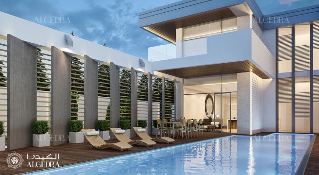 Pool area in modern villa