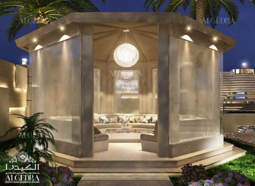 Lounge in garden of luxury villa