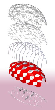 An exploded axonometric of the London bike shelter.