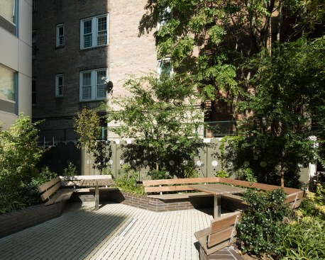 detail of landscaped yard with rainwater storage