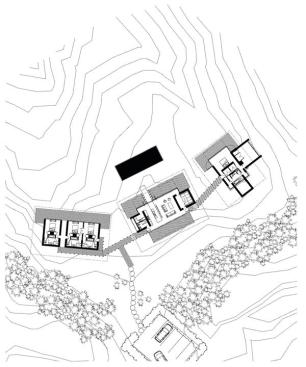 Olson Kundig Architects divided the house into three separate structures: one for sleeping, one for living, and the other for guests.