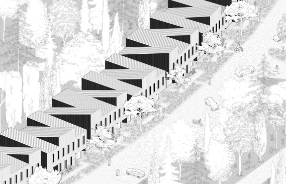 An axonometric of the new streetscape.