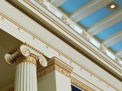 The Ionic columns in the second-floor atrium were modeled after those found at the Erechtheion in Athens.