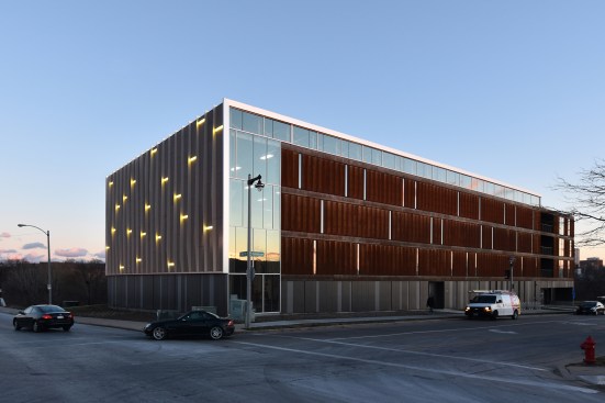 HardiePanel siding from James Hardie Building Products and boards from Cement Board Fabricators complement the Cor-Ten steel façade.