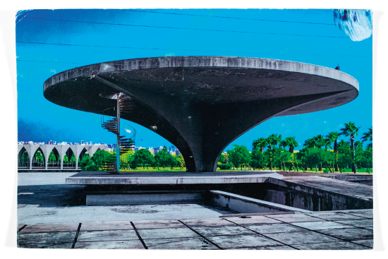 Caitlin Berrigan, "Unfinished State" postcard, 2010–13, helicopter pad at Rachid Karami International Fair Park by Oscar Niemeyer, 1967–75, Tripoli, Lebanon. From the 2017 Individual Grant to Caitlin Berrigan for "Unfinished State."